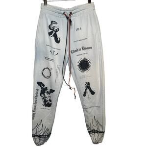 IHS Manifesto Track Pants size S White Sweatpants Joggers Cotton Graphic Print